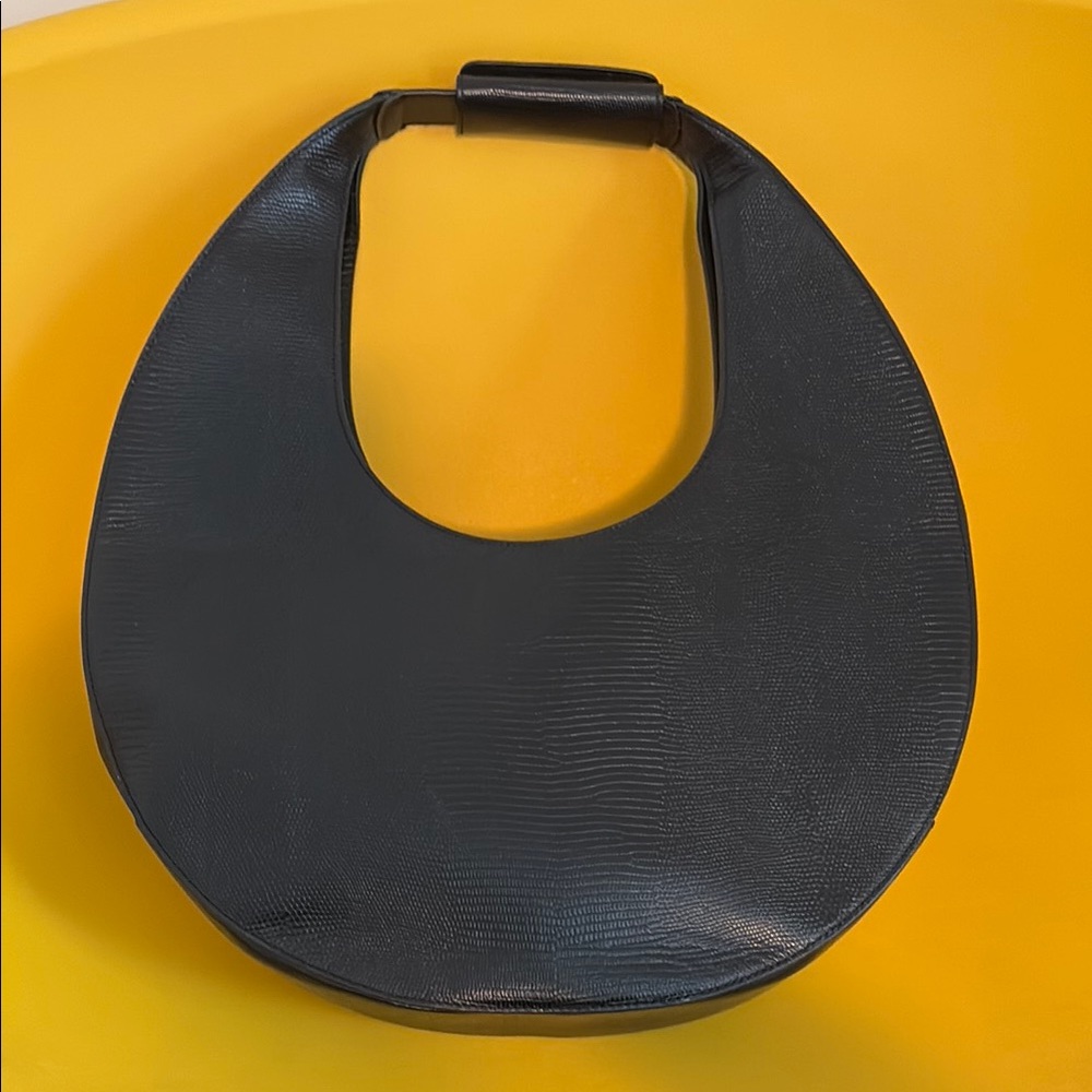 STAUD Large Moon Bag - Black Lizard-Embossed